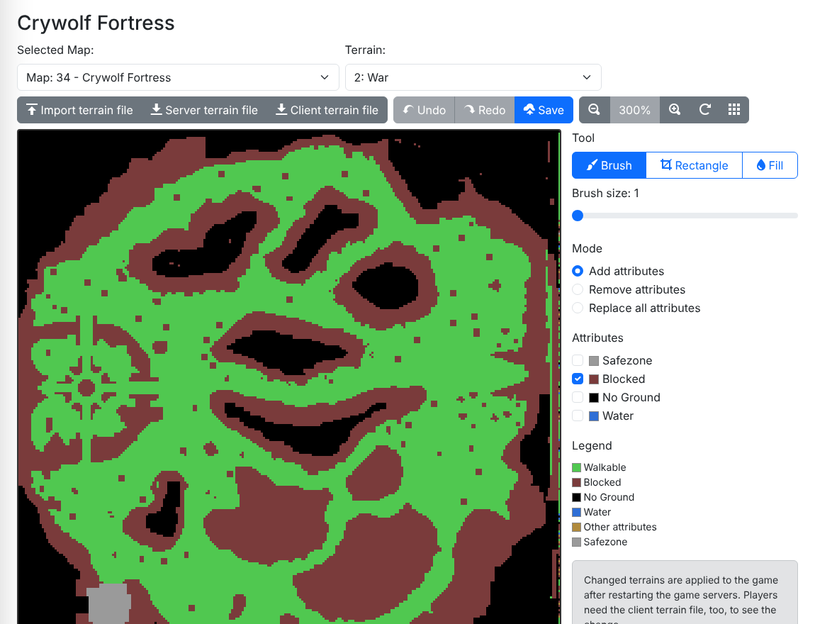 The terrain editor showing the war terrain of the Crywolf fortress